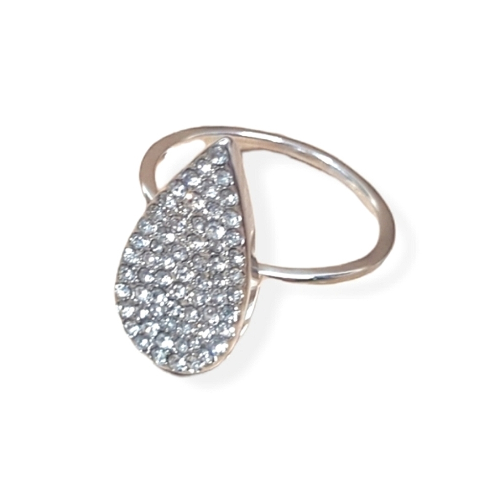Covet Sz 7 Silver Tone Crystal Pave Teardrop Ring